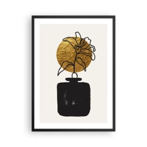 Poster in einem schwarzem Rahmen - Abstrakte Komposition mit einer Blume und einem goldenen Kreis - 50x70cm - Schönheit ist Gold wert - Moderne Wanddekoration für Wohnzimmer und Schlafzimmer ARTTOR