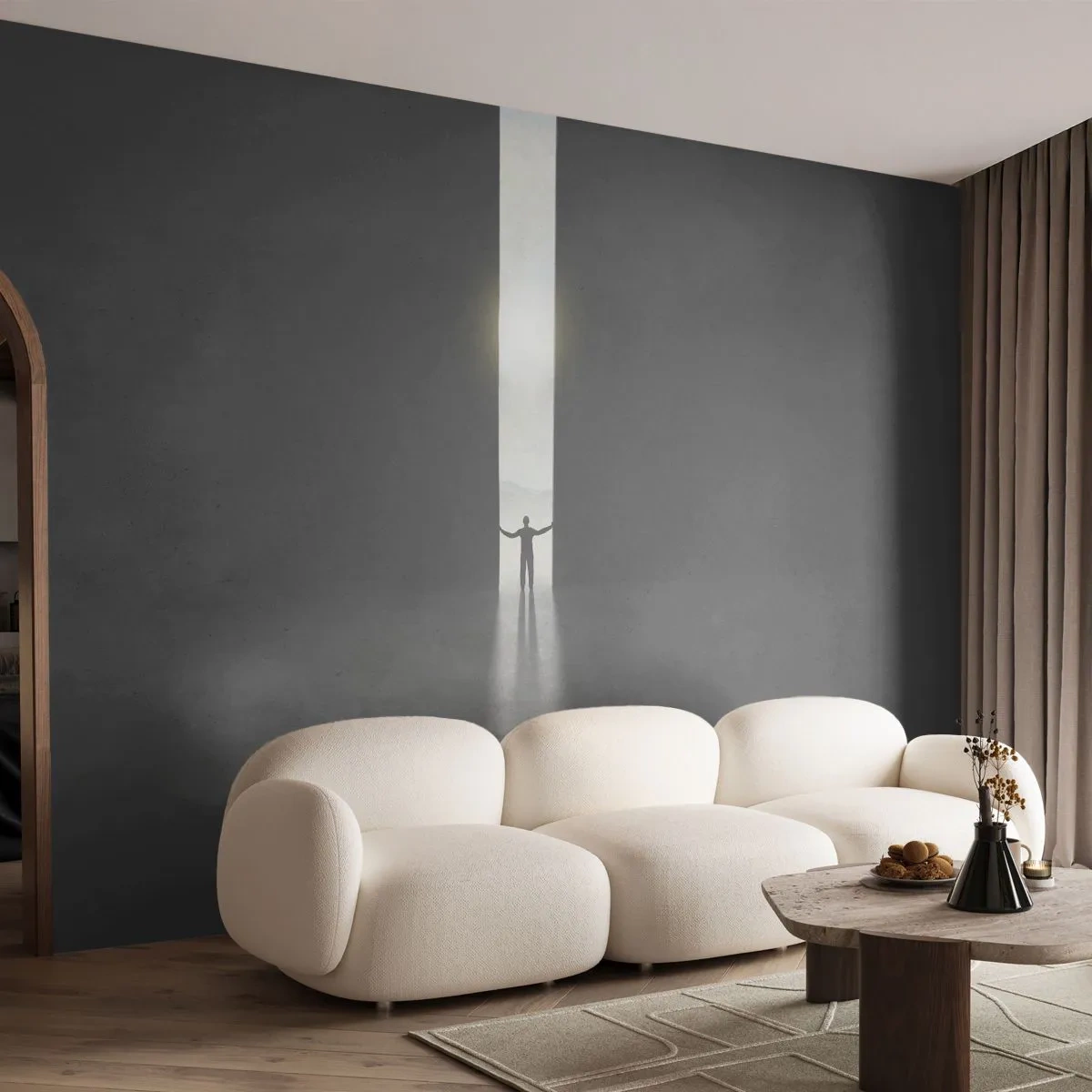 Fototapete Premium Canvas - Ein Schritt in eine strahlende Zukunft - Abstraktion, Mann, Stück - 300x210 cm