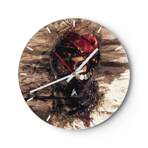 Wanduhr - Glasuhr - Künstlerisches Porträt einer Frau mit traditionellem Schmuck - 30x30cm - Gelinde gesagt besorgniserregend - Moderne Wanddekoration für Wohnzimmer, Küche und Schlafzimmer ARTTOR