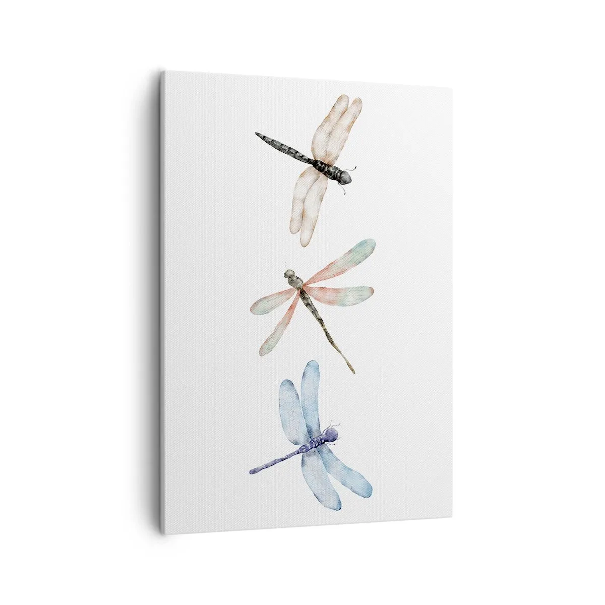 Bild auf Leinwand - Leinwandbild - Drei Libellen in zarten Pastellfarben - 50x70cm - Schwerelose Libellen - Moderne Wanddekoration für Wohnzimmer und Schlafzimmer ARTTOR