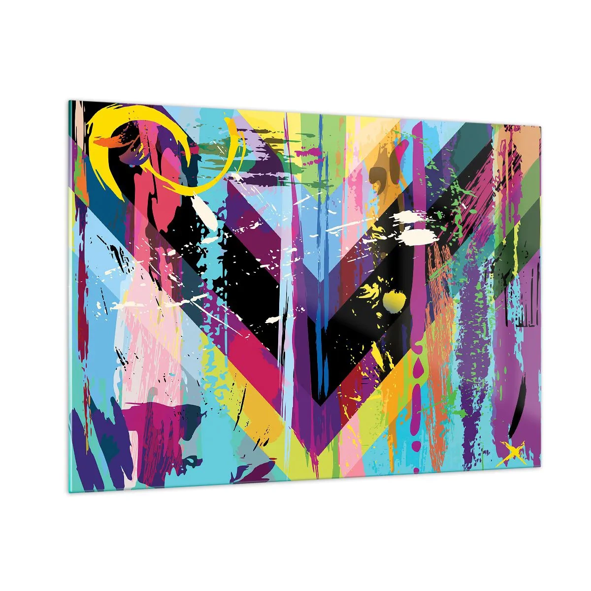 Glasbild - Bild auf glas - Bunte Abstraktion mit dynamischen Formen und intensiven Farben - 100x70cm - Von oben nach unten - Moderne Wanddekoration für Wohnzimmer und Schlafzimmer ARTTOR