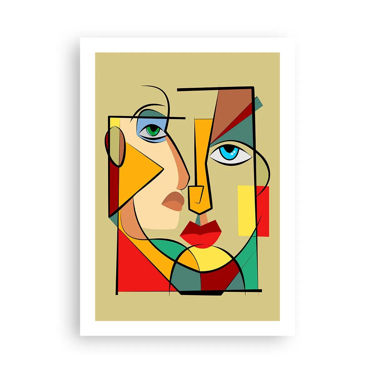 Poster - Ein kubistisches Porträt in intensiven Farben - 50x70cm - Passendes Paar - Moderne Wanddekoration für Wohnzimmer und Schlafzimmer ARTTOR