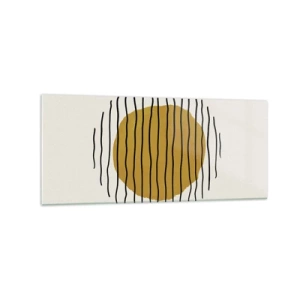 Glasbild - Bild auf glas - Ein minimalistisches Motiv mit einem gelben Kreis und schwarzen Linien. - 120x50cm - Abstraktion, die vor Hitze zittert - Moderne Wanddekoration für Wohnzimmer und Schlafzimmer ARTTOR