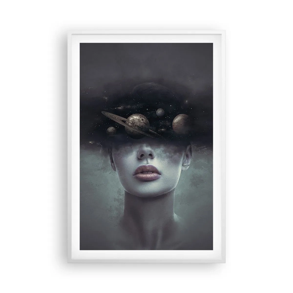 Poster in einem weißen Rahmen - Und die Planeten spielen verrückt ... - 61x91 cm