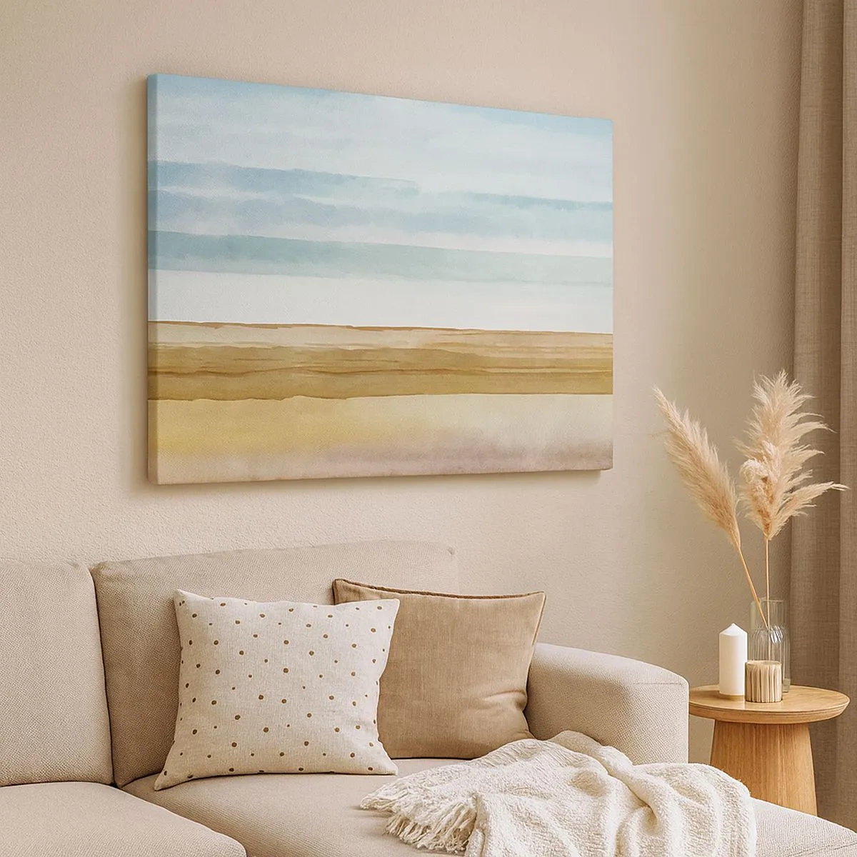 Bild auf Leinwand - Leinwandbild - Abstrakte Strandlandschaft in Pastelltönen - 70x50cm - Trost - Moderne Wanddekoration für Wohnzimmer und Schlafzimmer ARTTOR