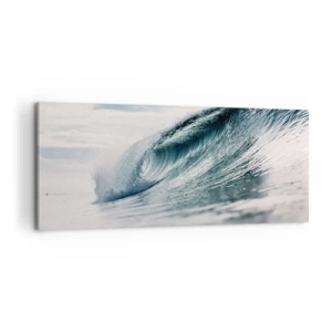 Bild auf Leinwand - Leinwandbild - Eine Meereswelle, eingefangen in einem dynamischen Moment vor dem Himmel - 120x50cm - Wasserspitze - Moderne Wanddekoration für Wohnzimmer und Schlafzimmer ARTTOR