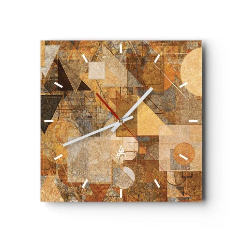 Wanduhr - Glasuhr - Abstrakte geometrische Figuren in warmen Farbtönen - 30x30cm - Eine kubistische Studie aus Bronze - Moderne Wanddekoration für Wohnzimmer und Schlafzimmer ARTTOR
