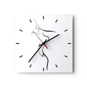 Wanduhr - Glasuhr - Minimalistischer Umriss einer weiblichen Silhouette auf weißem Hintergrund - 30x30cm - Flüchtig wie eine Welle - Moderne Wanddekoration für Wohnzimmer und Schlafzimmer ARTTOR