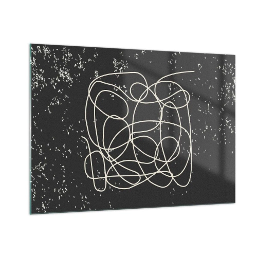 Glasbild - Bild auf glas - Abstrakte Linie in Form eines Gewirrs auf einem strukturierten schwarzen Hintergrund - 100x70cm - Wandernde, umherschweifende Gedanken - Moderne Wanddekoration für Wohnzimmer und Schlafzimmer ARTTOR