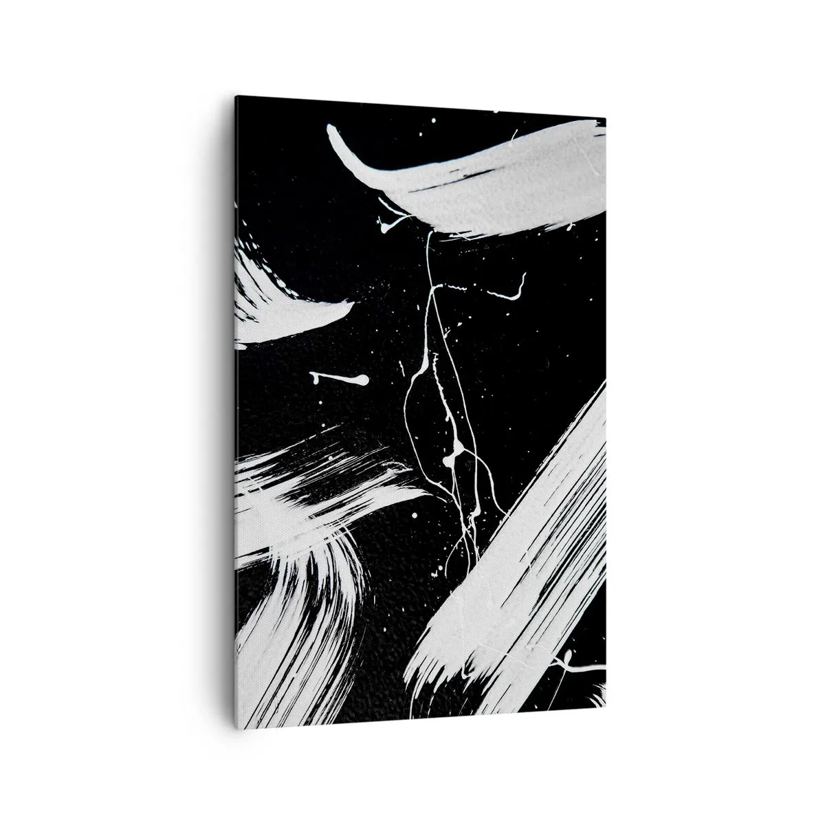 Bild auf Leinwand - Leinwandbild - Abstrakte weiße Striche auf schwarzem Hintergrund - 80x120cm - Dunkelheit durchbrechen - Moderne Wanddekoration für Wohnzimmer und Schlafzimmer ARTTOR