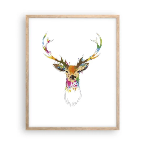 Poster in einem Rahmen aus heller Eiche - Ein mildes Reh in Farbe getaucht - 40x50 cm