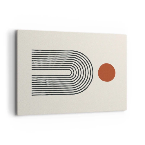 Bild auf Leinwand - Leinwandbild - Modernes abstraktes Muster mit Linien und einem roten Kreis - 100x70cm - Magnetismus von Formen und Farben - Moderne Wanddekoration für Wohnzimmer und Schlafzimmer ARTTOR