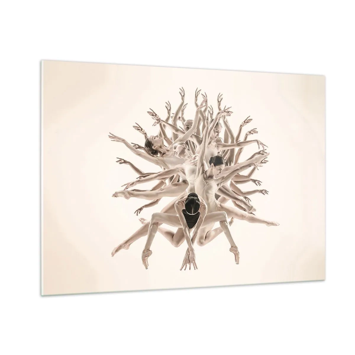 Glasbild - Bild auf glas - Eine Komposition von Tänzern in einem kunstvollen dynamischen Arrangement - 100x70cm - Aufblühen im Tanz - Moderne Wanddekoration für Wohnzimmer und Schlafzimmer ARTTOR