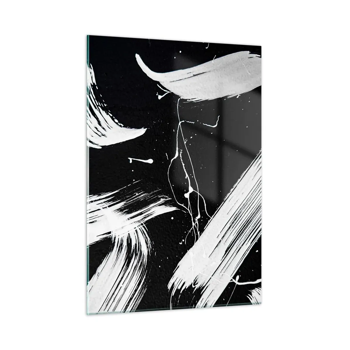 Glasbild - Bild auf glas - Weiße Pinselstriche auf schwarzem Hintergrund - 50x70cm - Dunkelheit durchbrechen - Moderne Wanddekoration für Wohnzimmer und Schlafzimmer ARTTOR