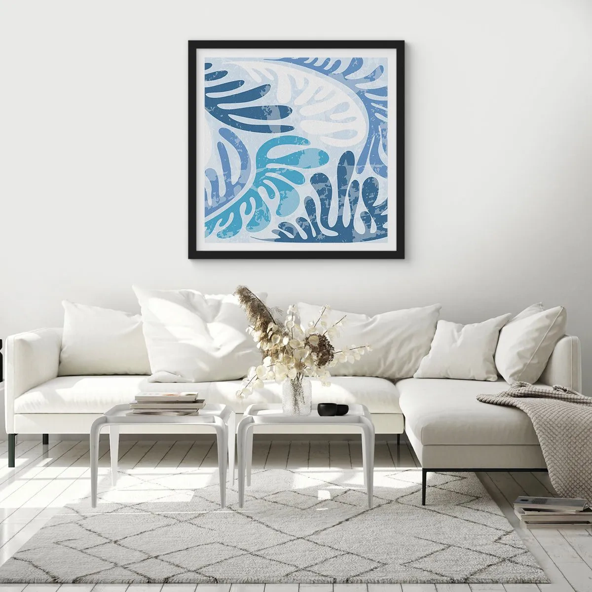 Poster in einem schwarzem Rahmen - Blaue Farne - 60x60 cm