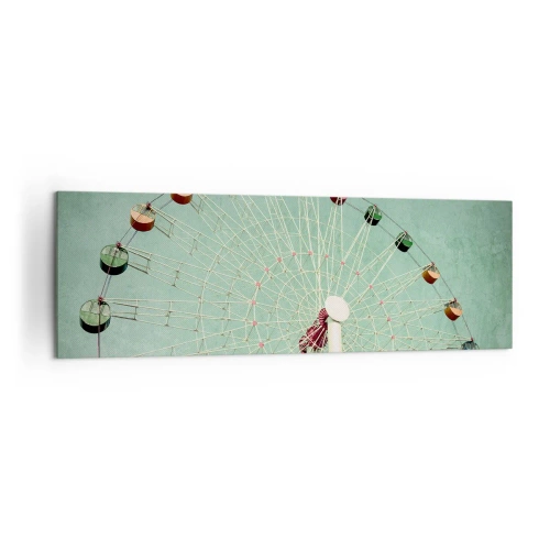 Bild auf Leinwand - Leinwandbild - Ein buntes Riesenrad vor blauem Himmel im Retro-Stil - 160x50cm - Wir laden zum Spiel ein - Moderne Wanddekoration für Wohnzimmer und Schlafzimmer ARTTOR