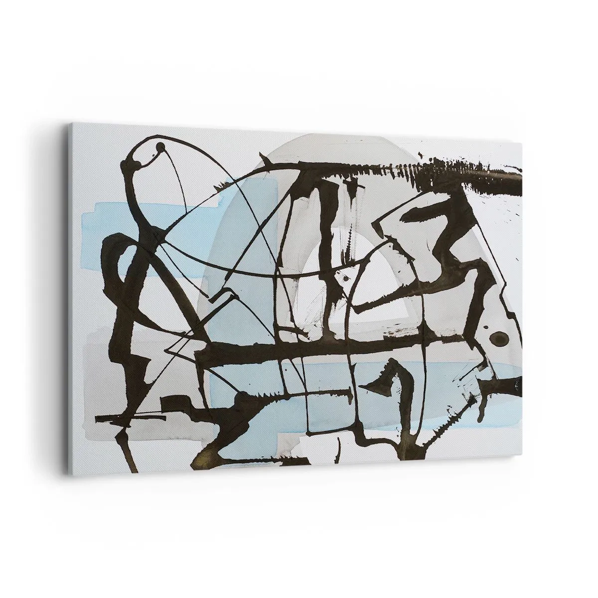 Bild auf Leinwand - Leinwandbild - Abstrakte Linien und Formen in Blau und Schwarz - 120x80cm - Trotzdem blau - Moderne Wanddekoration für Wohnzimmer und Schlafzimmer ARTTOR