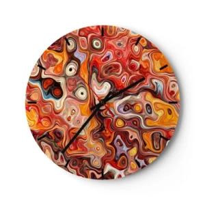Wanduhr - Glasuhr - Abstraktes Muster in Rot-, Orange- und Gelbtönen - 30x30cm - Wenn die Nüsse in Honig geschmolzen sind - Moderne Wanddekoration für Wohnzimmer, Küche und Schlafzimmer ARTTOR