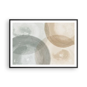 Poster in einem schwarzem Rahmen - Abstrakte Komposition in Pastellfarben mit Linien - 100x70cm - Welten durchdringen - Moderne Wanddekoration für Wohnzimmer und Schlafzimmer ARTTOR