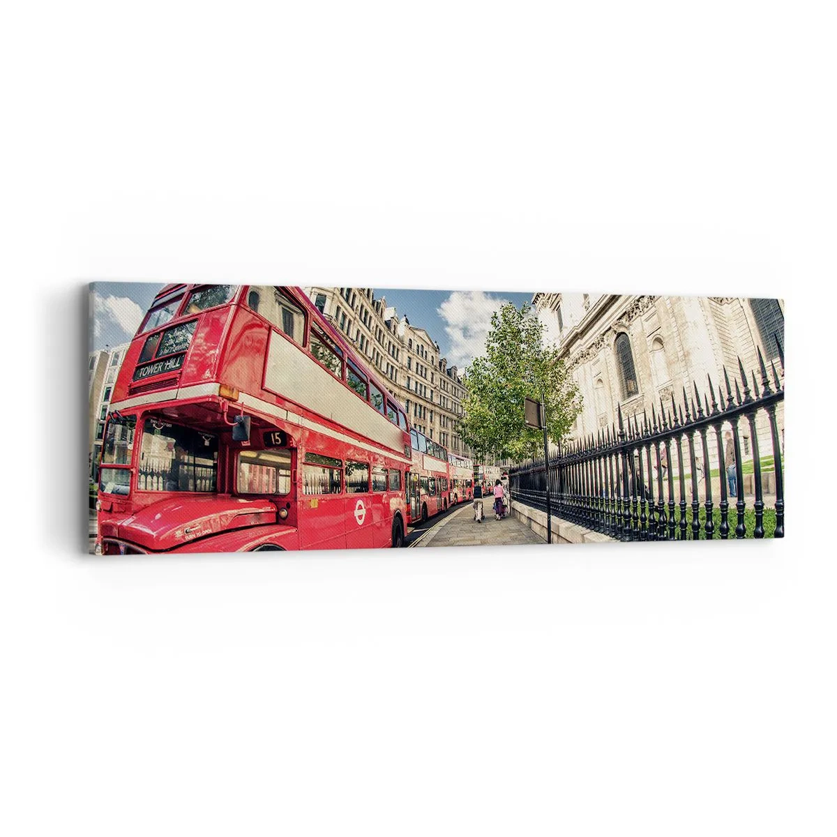 Bild auf Leinwand - Leinwandbild - Londoner Straße in Grau und Rot - 90x30 cm