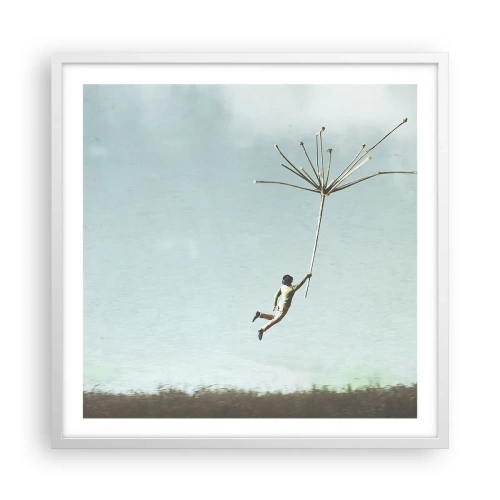 Poster in einem weißen Rahmen - Drachen, Löwenzahn, Wind - 60x60 cm