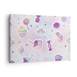 Bild auf Leinwand - Leinwandbild - Pastellmuster mit Süßigkeiten und Desserts - 70x50cm - Dass es jeden Tag ein Geburtstag wäre - Moderne Wanddekoration für Wohnzimmer und Schlafzimmer ARTTOR
