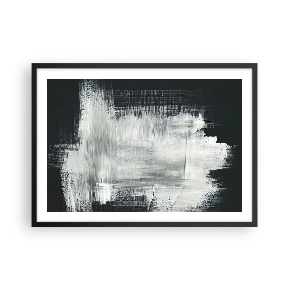 Poster in einem schwarzem Rahmen - Weiße abstrakte Striche auf dunklem Hintergrund - 70x50cm - Vertikal und horizontal gewebt - Moderne Wanddekoration für Wohnzimmer und Schlafzimmer ARTTOR