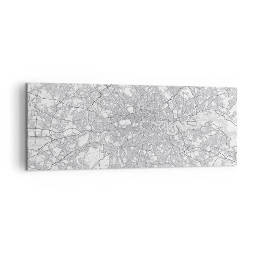 Bild auf Leinwand - Leinwandbild - Ein minimalistischer Stadtplan in Grautönen - 140x50cm - Karte des Labyrinths von London - Moderne Wanddekoration für Wohnzimmer und Schlafzimmer ARTTOR