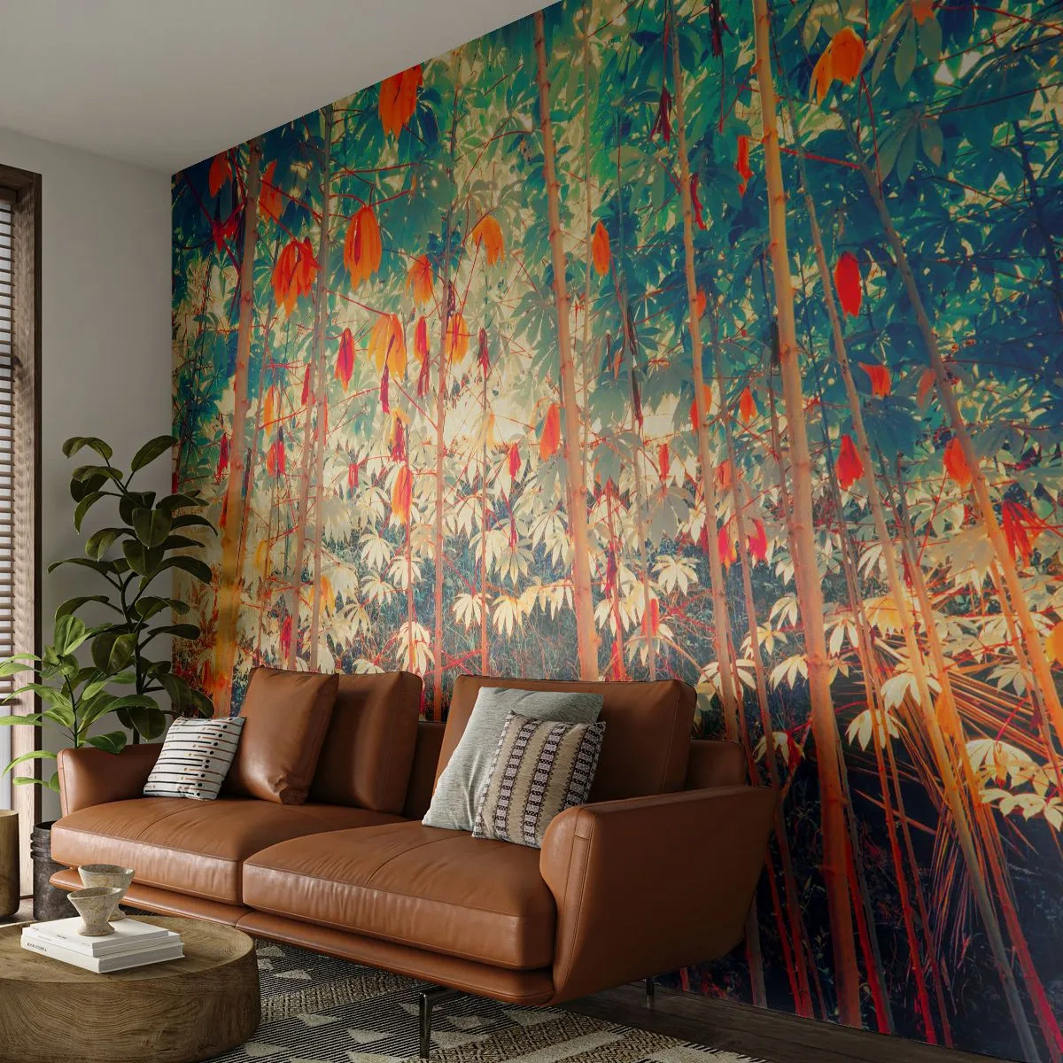 Fototapete Standard Eco - Ein farbenfroher Bambuswald mit intensiver Beleuchtung - 100x70cm - Das geheime Leben der Blätter - Moderne Wanddekoration für Wohnzimmer und Schlafzimmer ARTTOR