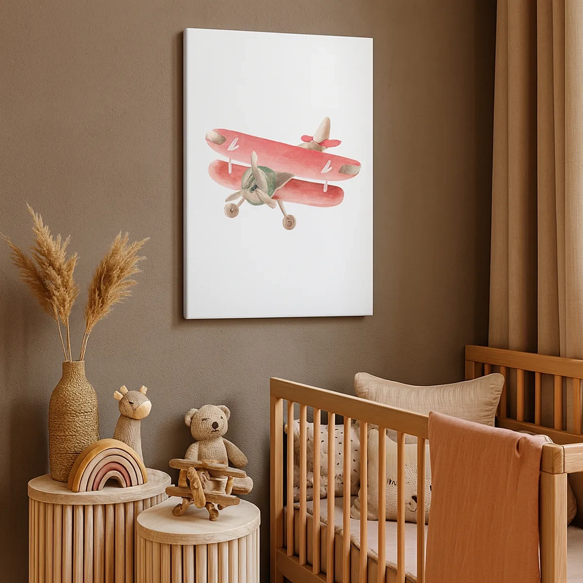 Bild auf Leinwand - Leinwandbild - Rotes Retro-Flugzeug auf weißem Hintergrund - 50x70cm - Bereit für Höhenflüge - Moderne Wanddekoration für Wohnzimmer und Schlafzimmer ARTTOR