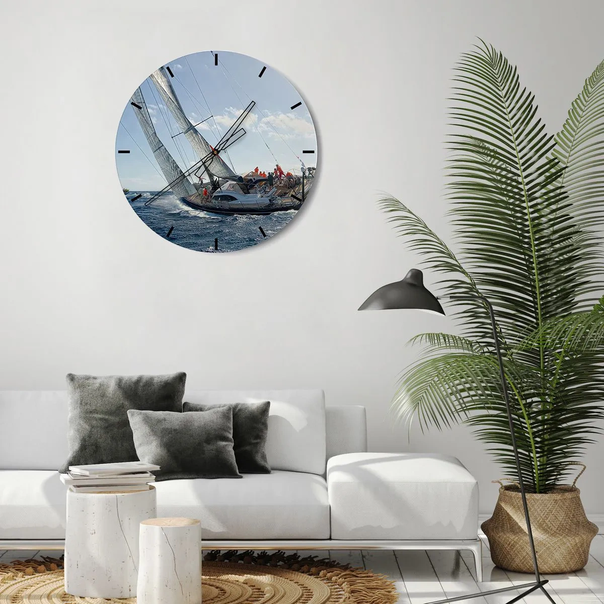 Wanduhr - Glasuhr - Ein Segelboot auf offener See an einem sonnigen Tag mit dem Wind in den Segeln - 30x30cm - Lass den Besseren sich durchsetzen - Moderne Wanddekoration für Wohnzimmer, Küche und Schlafzimmer ARTTOR