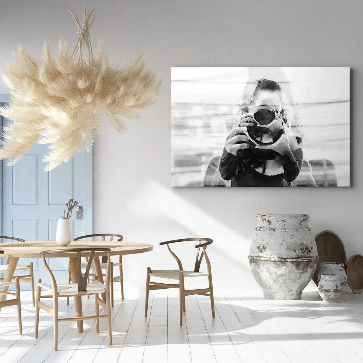 Bild auf Leinwand - Leinwandbild - Schwarz-Weiß-Doppelbelichtungsporträt eines Fotografen - 120x80cm - Schöpfer und Material - Moderne Wanddekoration für Wohnzimmer und Schlafzimmer ARTTOR