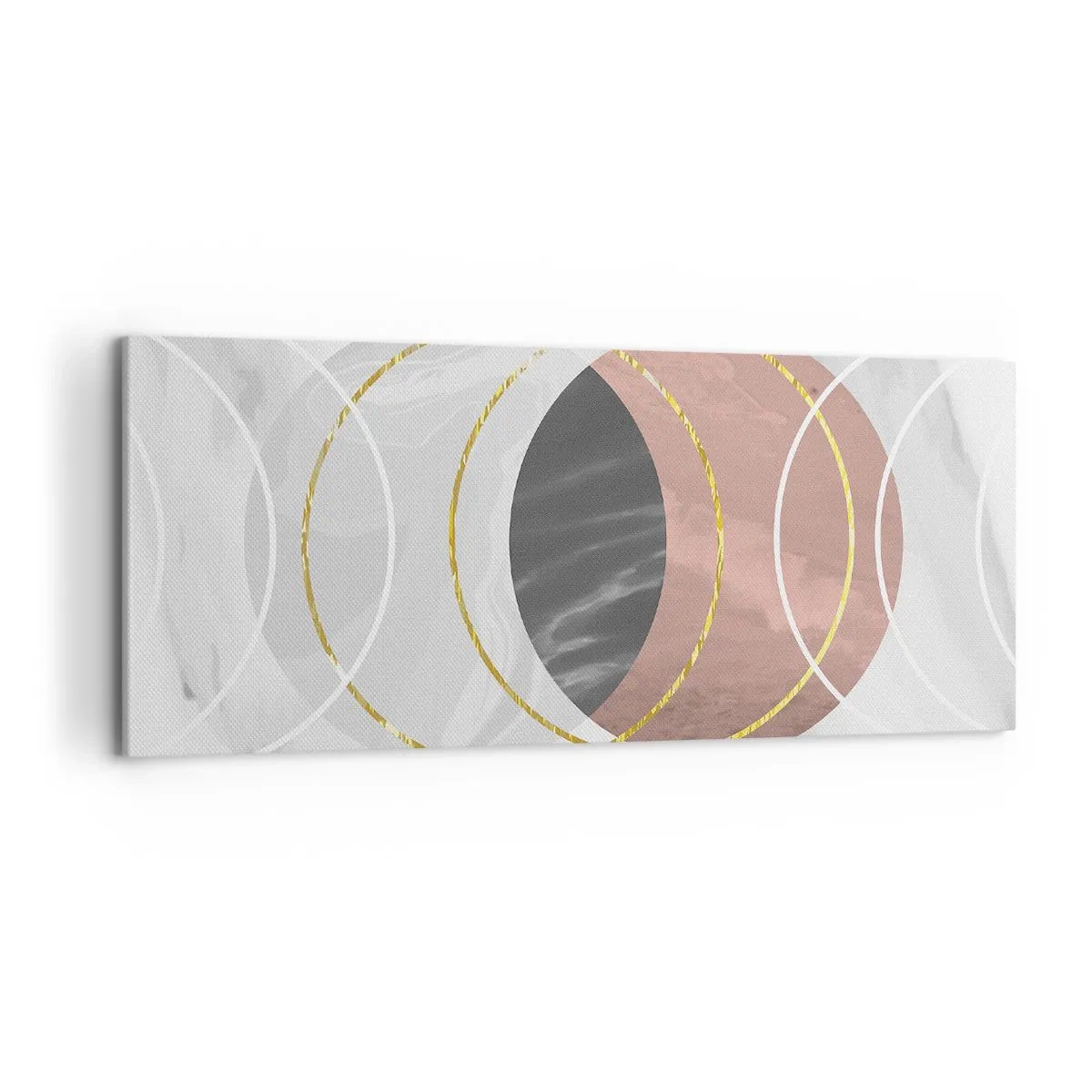 Bild auf Leinwand - Leinwandbild - Abstrakte geometrische Komposition mit Kreisen und metallischen Details - 120x50cm - Musik der Sphären - Moderne Wanddekoration für Wohnzimmer und Schlafzimmer ARTTOR