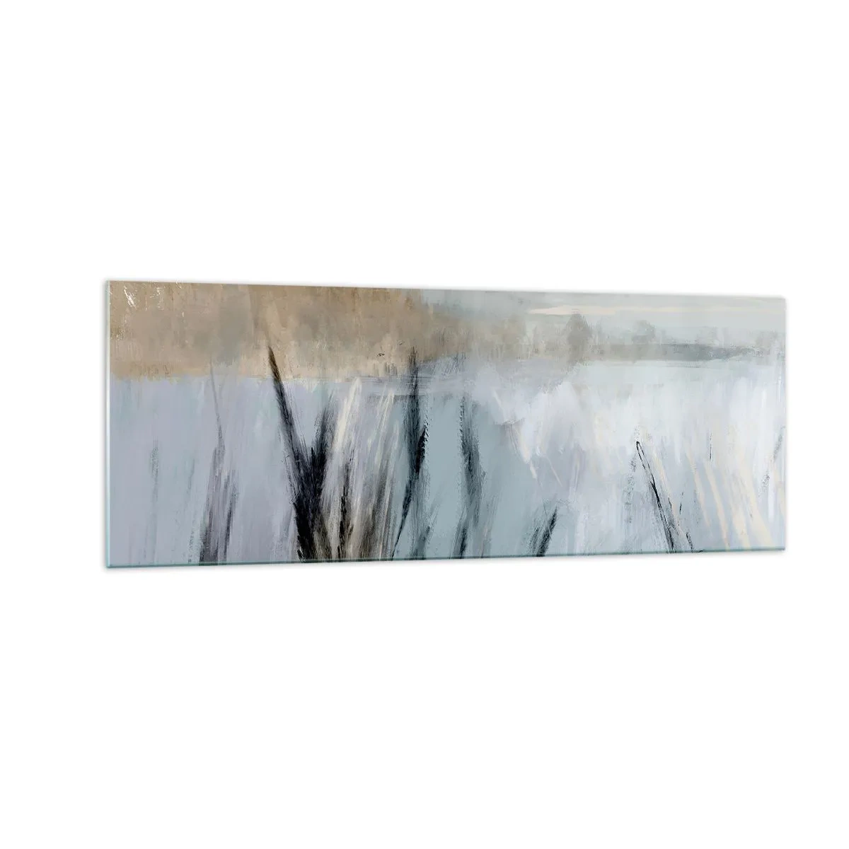 Glasbild - Bild auf glas - Eine malerische Winterlandschaft mit Feldern und Gräsern - 140x50cm - Winterfelder - Moderne Wanddekoration für Wohnzimmer und Schlafzimmer ARTTOR