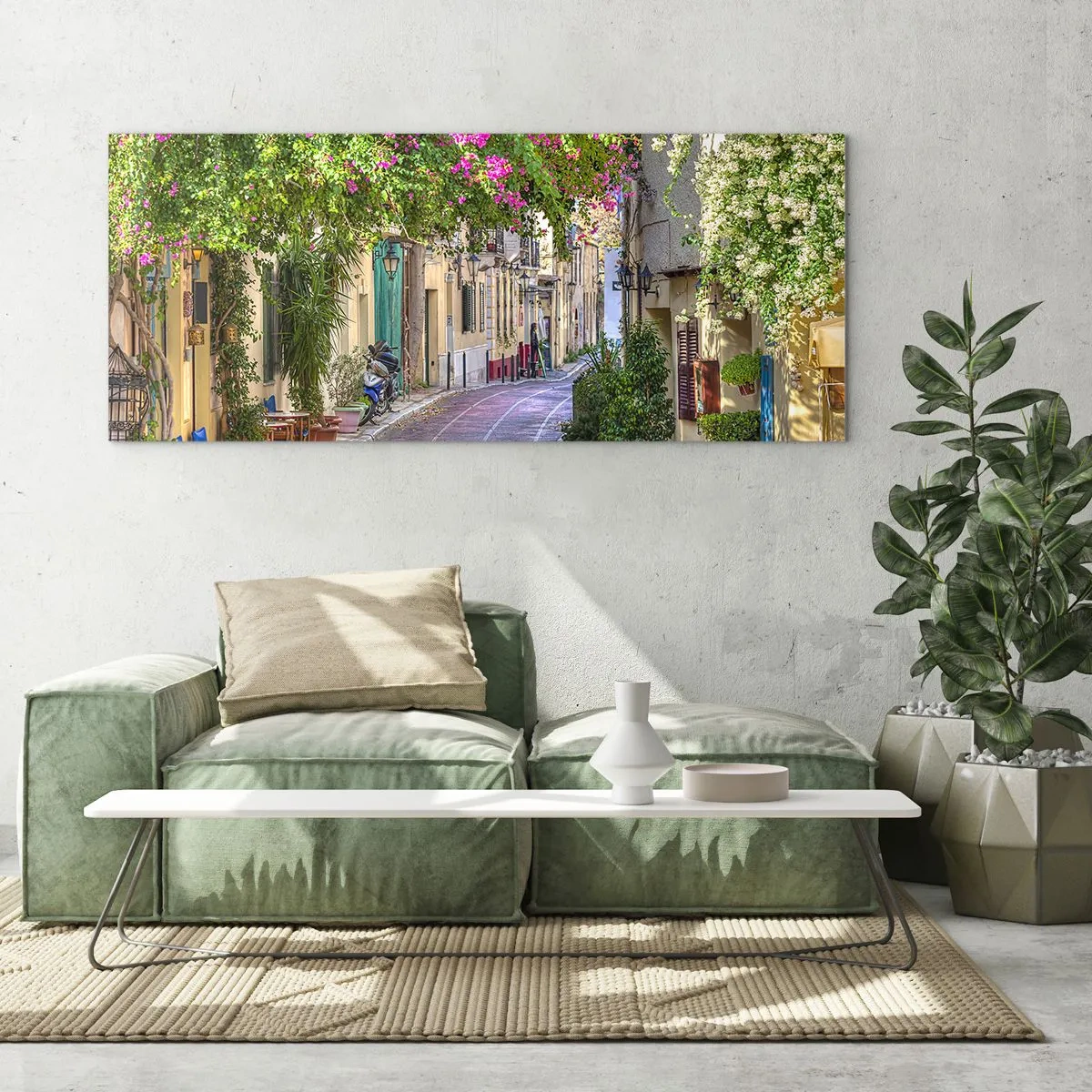 Glasbild - Bild auf glas - Blühende Gasse - 90x30 cm