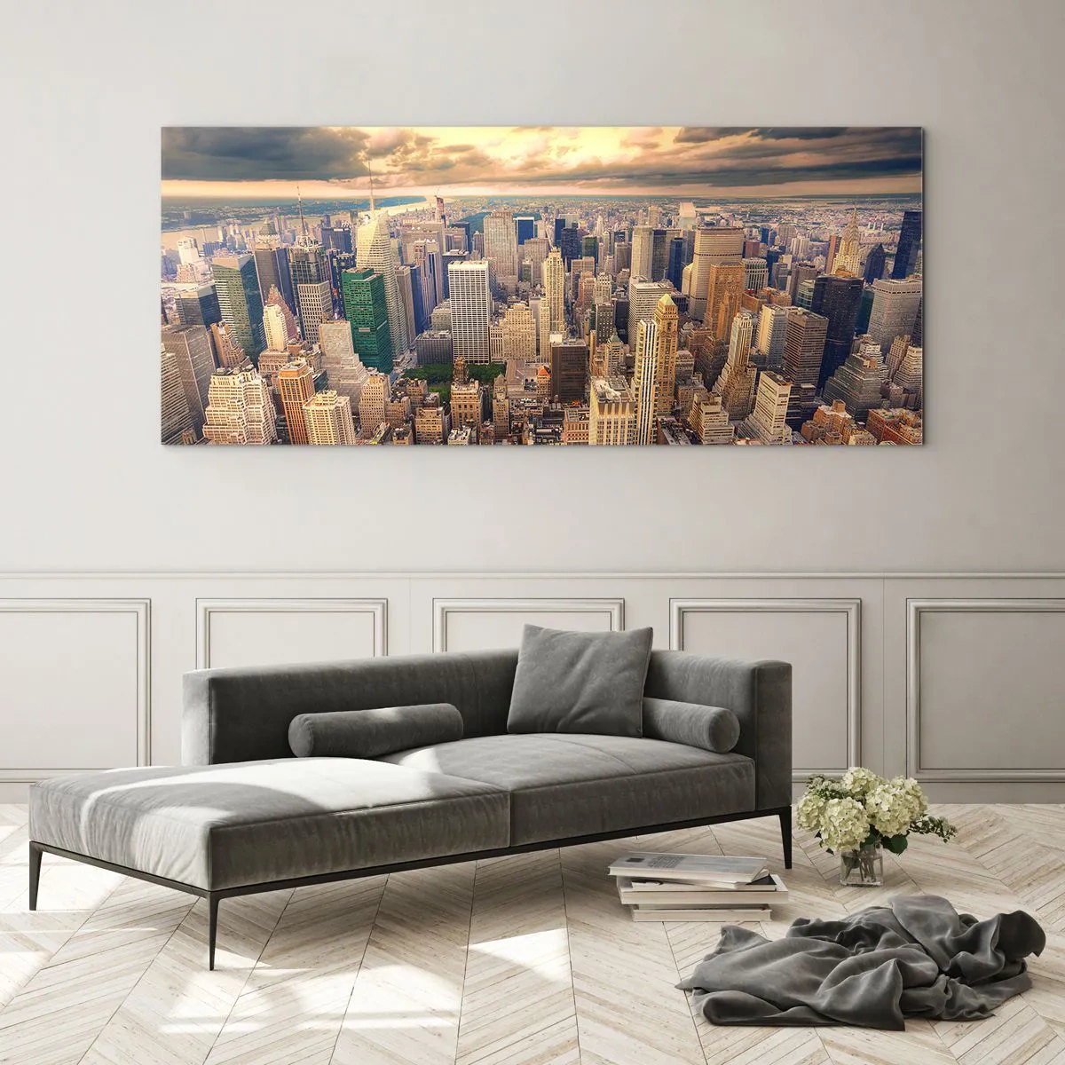 Glasbild - Bild auf glas - Vergoldete Metropole - 90x30 cm