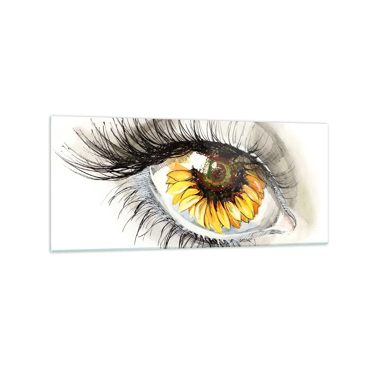 Glasbild - Bild auf glas - Künstlerisches Auge mit sonnenblumenförmiger Iris - 120x50cm - Ein Look so heiß wie der Sommer - Moderne Wanddekoration für Wohnzimmer und Schlafzimmer ARTTOR