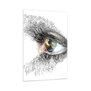 Glasbild - Bild auf glas - Ein künstlerisches Auge mit gelbgrüner Iris und komplizierten Details. - 80x120cm - Schau direkt in die Seele - Moderne Wanddekoration für Wohnzimmer und Schlafzimmer ARTTOR