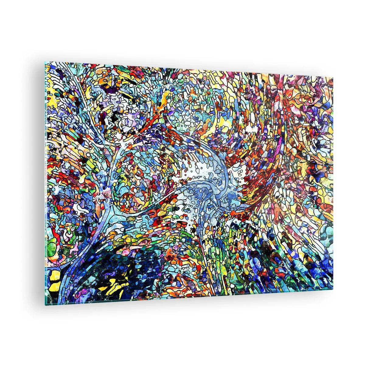 Glasbild - Bild auf glas - Bunte abstrakte Muster, die an Buntglas erinnern - 70x50cm - Glasmalerei Wassertropfen - Moderne Wanddekoration für Wohnzimmer und Schlafzimmer ARTTOR