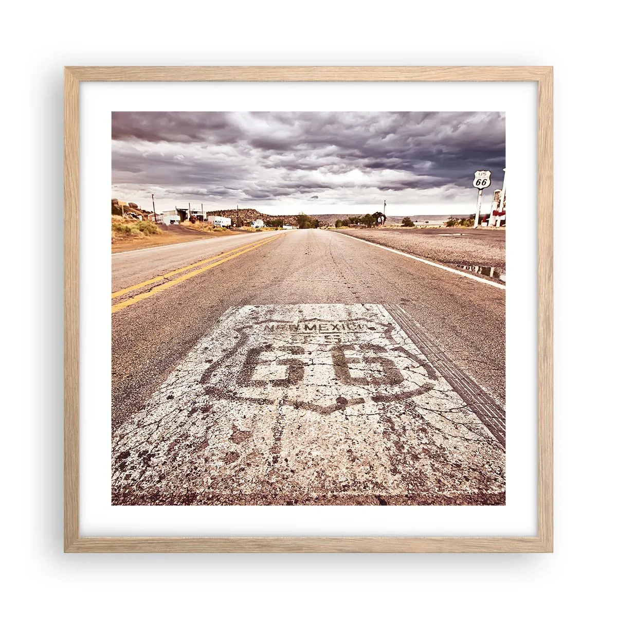 Poster in einem Rahmen aus heller Eiche - Mother Road - eine amerikanische Legende - 50x50 cm