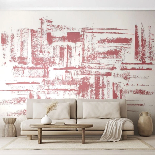 Fototapete Premium Sand - Eine abstrakte Komposition in Rot, die an eine urbane Struktur erinnert - 100x70cm - Die rote Stadt - Moderne Wanddekoration für Wohnzimmer und Schlafzimmer ARTTOR
