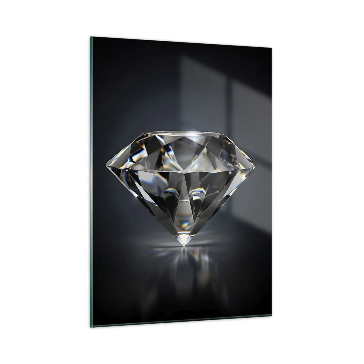 Glasbild - Bild auf glas - Ein funkelnder Diamant auf dunklem Hintergrund in elegantem Arrangement - 50x70cm - Beste Freundin - Moderne Wanddekoration für Wohnzimmer und Schlafzimmer ARTTOR