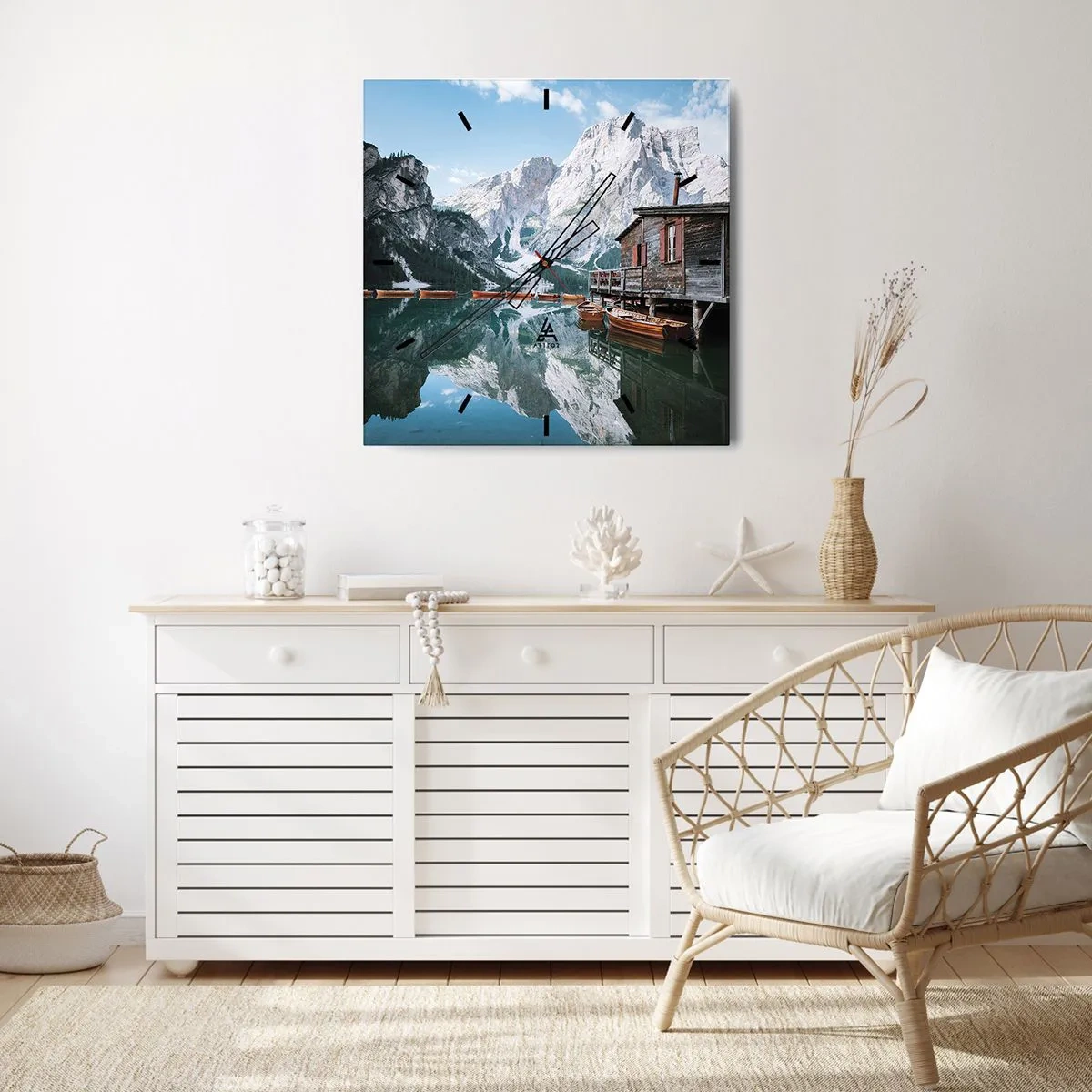 Wanduhr - Glasuhr - Kristallklarer Bergmorgen - 30x30 cm