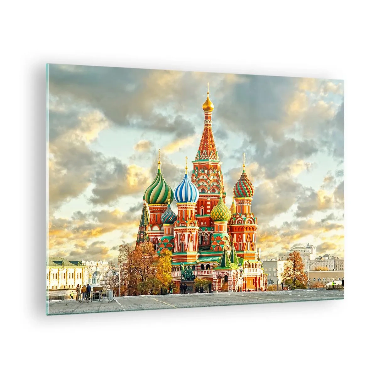 Glasbild - Bild auf glas - Basilius-Kathedrale in Moskau vor bewölktem Himmel - 70x50cm - Selbst Disney würde nicht darauf kommen - Moderne Wanddekoration für Wohnzimmer und Schlafzimmer ARTTOR