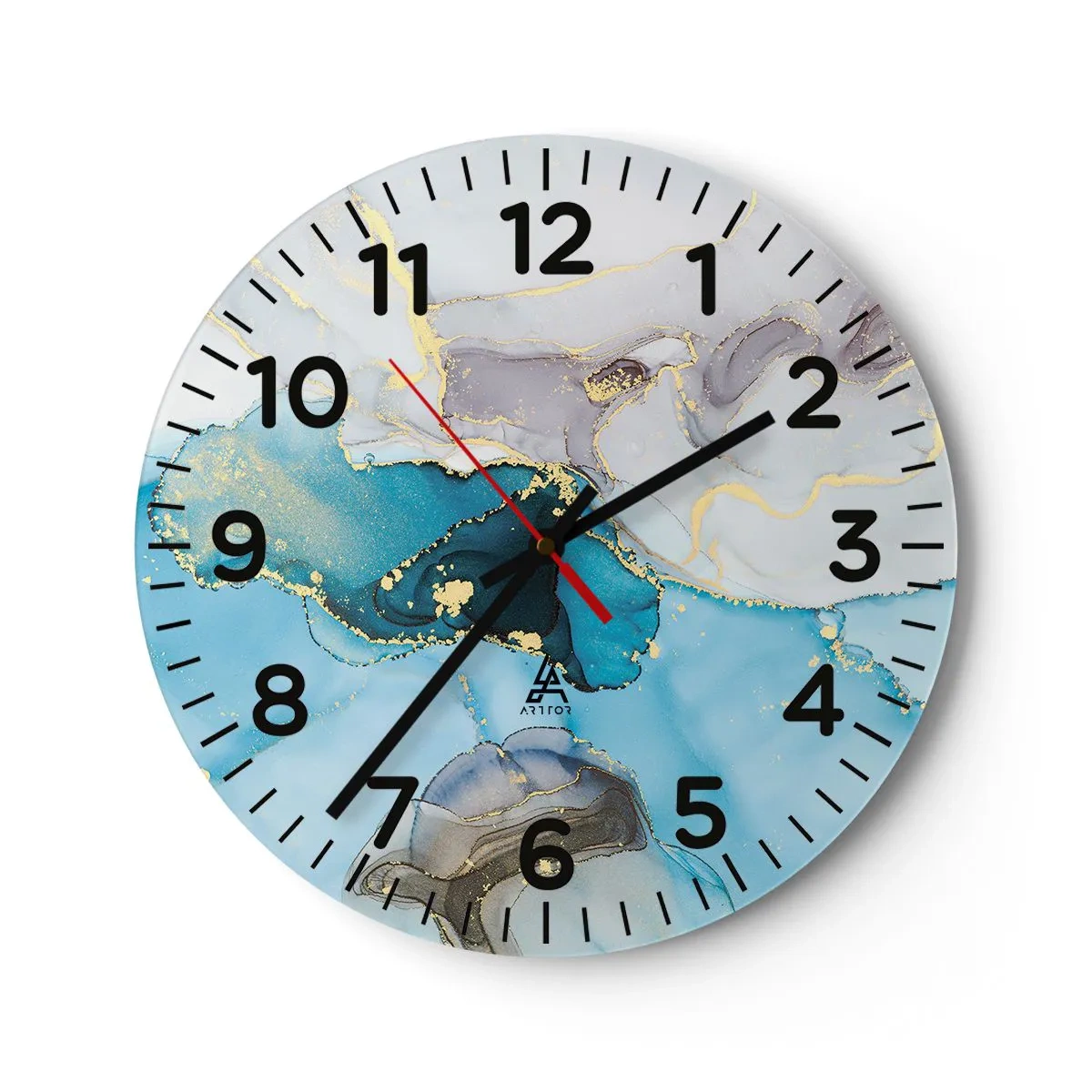 Wanduhr - Glasuhr - Eine Studie über das Zusammentreffen von Grau und Türkis - 30x30 cm