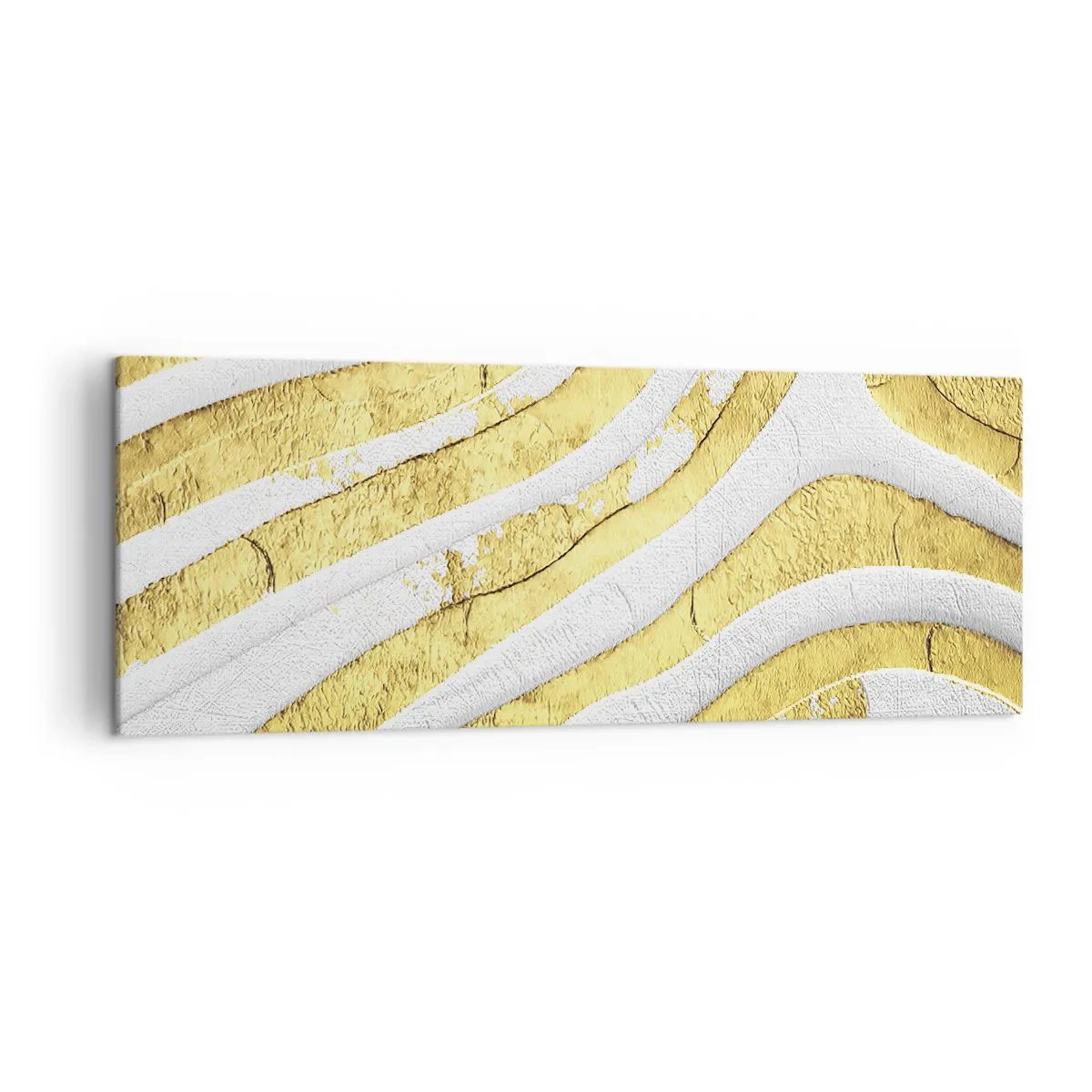 Bild auf Leinwand - Leinwandbild - Gold- und Weiß-abstrakte Linien in einer 3D-Textur - 140x50cm - Komposition in Weiß und Gold - Moderne Wanddekoration für Wohnzimmer und Schlafzimmer ARTTOR