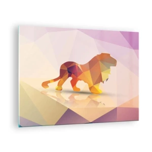 Glasbild - Bild auf glas - Geometrischer Löwe in farbenfroher Abstraktion - 70x50cm - Der Diamantenkönig - Moderne Wanddekoration für Wohnzimmer und Schlafzimmer ARTTOR
