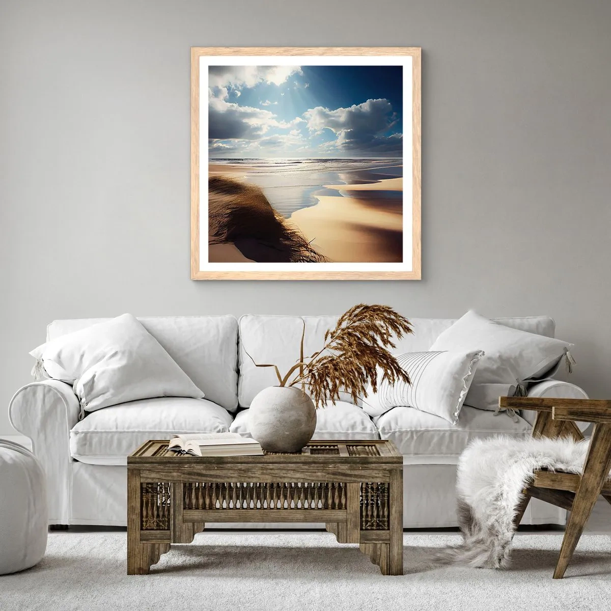 Poster in einem Rahmen aus heller Eiche - Strand, wilder Strand - 40x40 cm