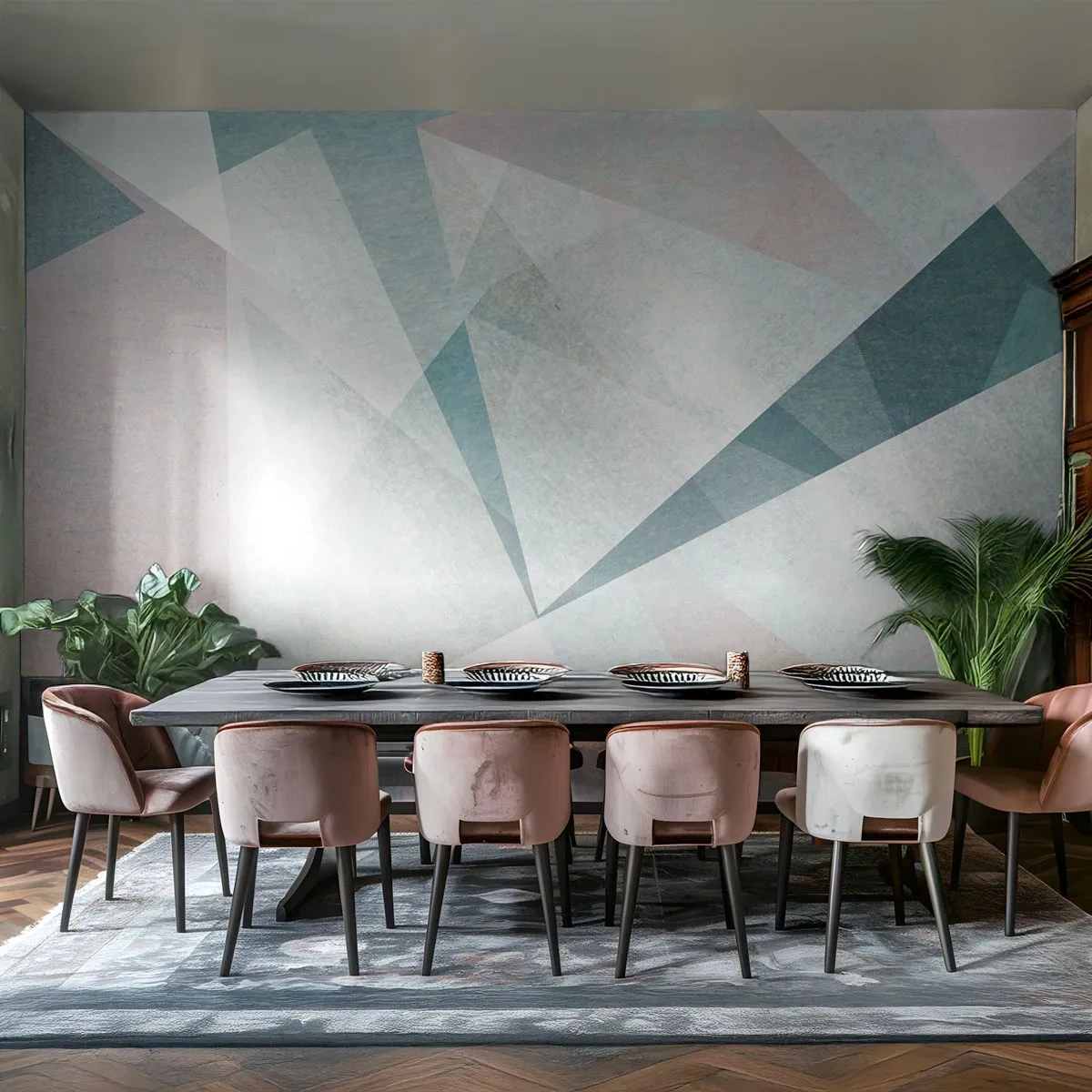 Fototapete Premium Canvas - Geometrische Formen in Pastelltönen von Blau und Grau - 100x70cm - Einfach aber dynamisch - Moderne Wanddekoration für Wohnzimmer und Schlafzimmer ARTTOR