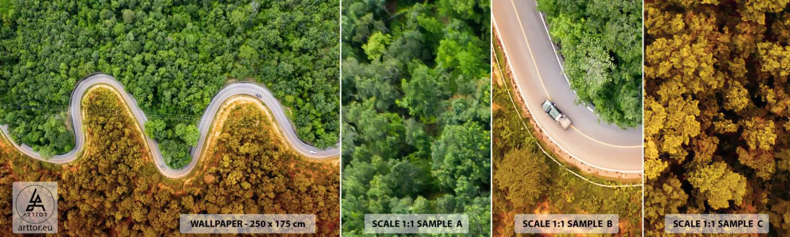 Fototapetenmuster Standard Eco - Grenzen und Durchbrüche - Landschaft, Autostraße, Wald - 100x30 cm